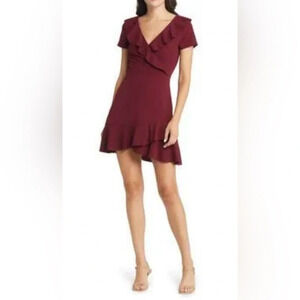 Chelsea28 Short Sleeve Ruffle Faux Wrap Minidress